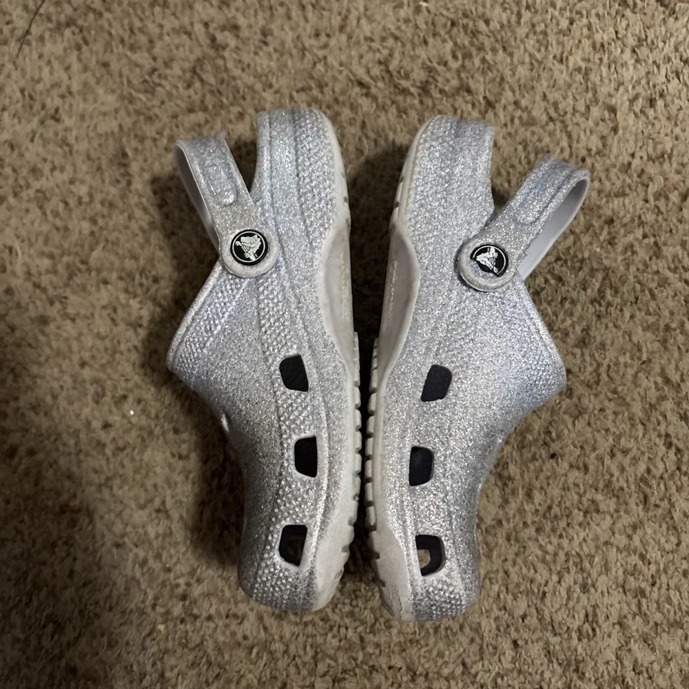 Crocs Clogs Slip On Shoes Purple Lavender Youth 3 Kids Girls Sandals Sparkles